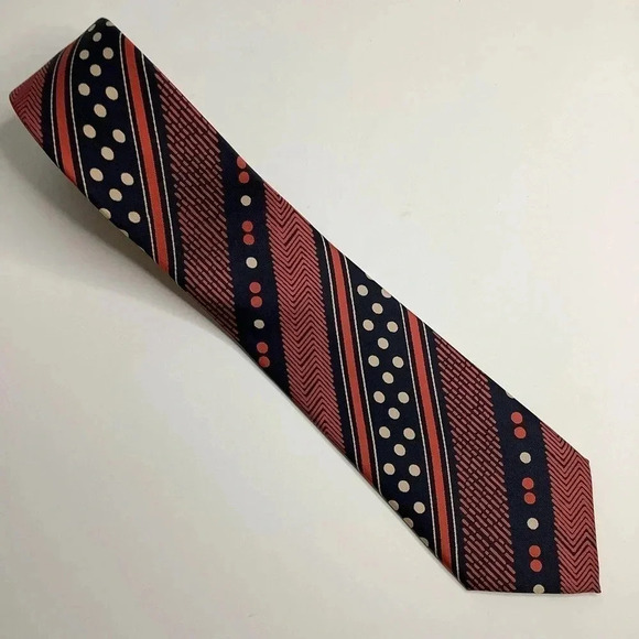2/$30 VINTAGE Navy Silk Stripe Tie & Pocket Square - Picture 12 of 16